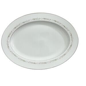 Vintage Larchmont Fine China 8091 Japan Oval Serving Platter Floral Silver 14"